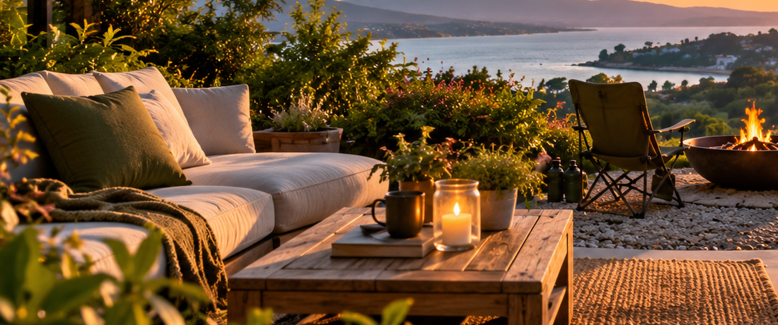 Outdoor lounge and coffee table with candles