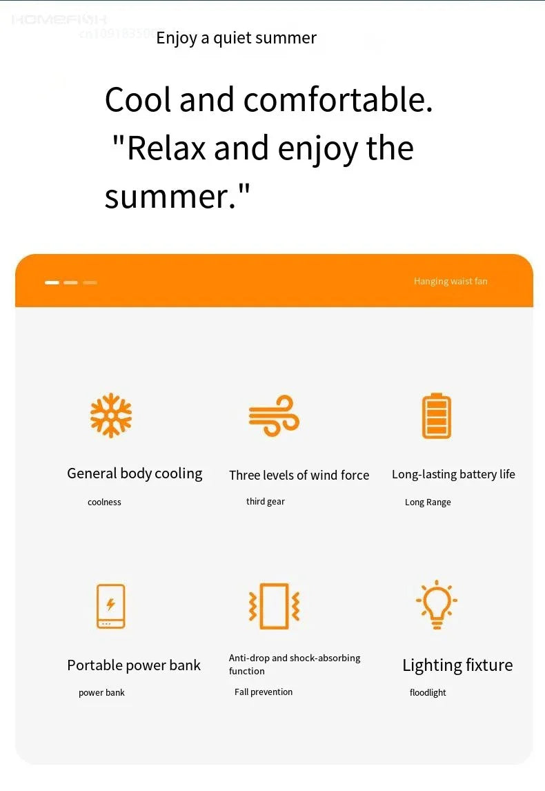 Wearable Belt Clip Fan with Power Bank