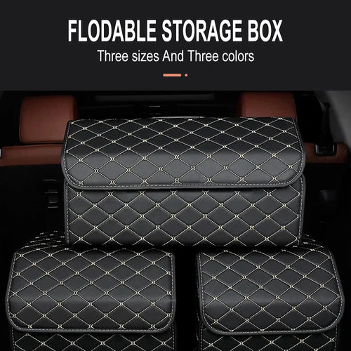 Collapsible PU leather car boot organiser