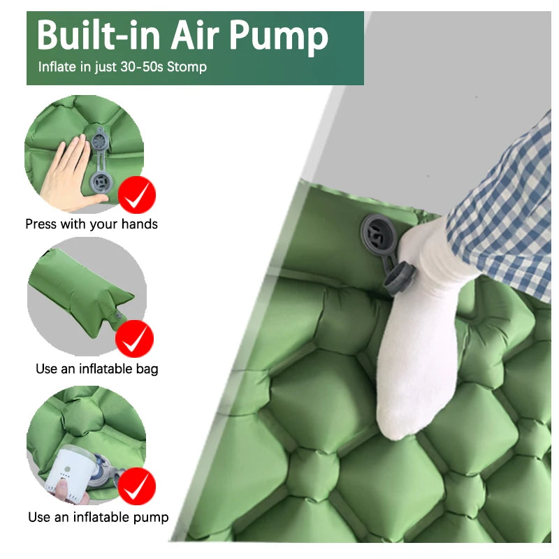 Camping air mattress with built-in foot pump