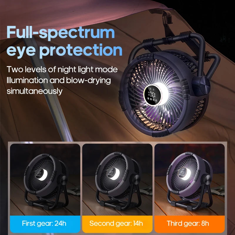 Rechargeable Camping Fan with LED Light