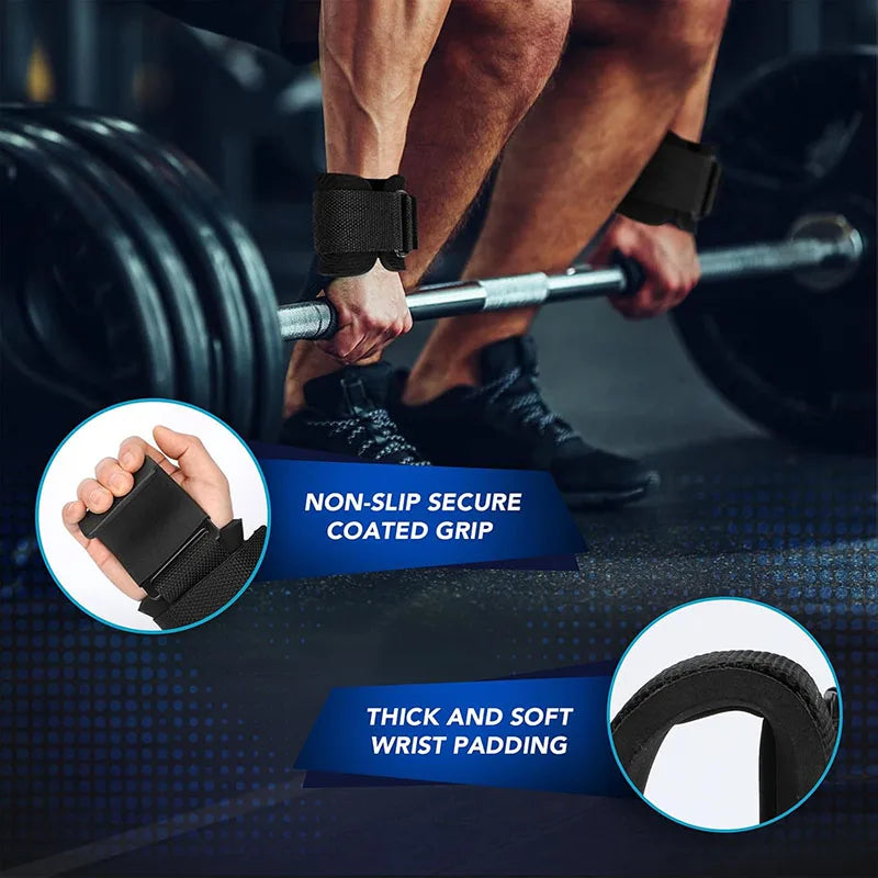 Weight Lifting Hooks with Wrist Wraps for Deadlifts and Pull Ups