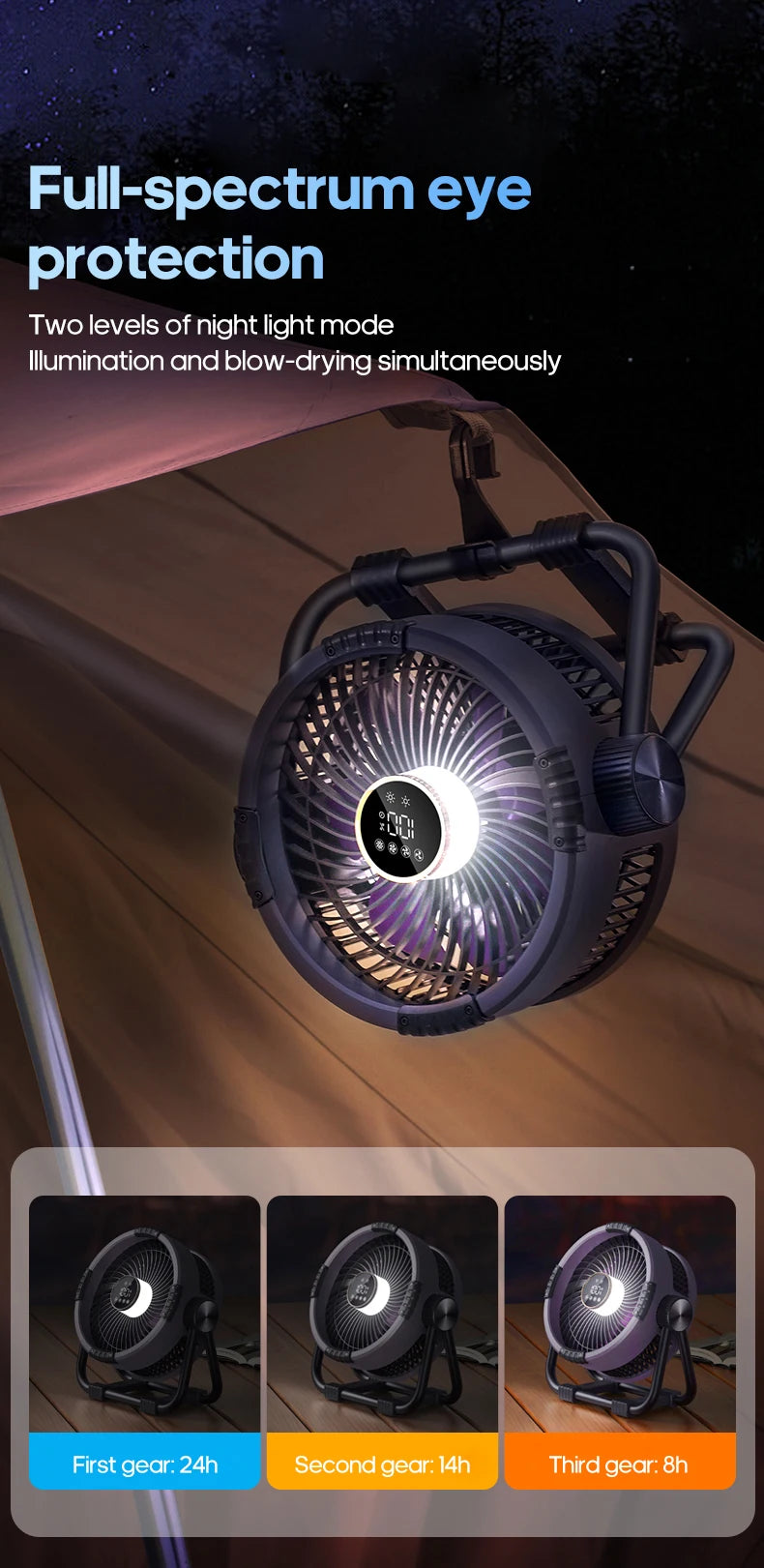 Rechargeable Camping Fan with LED Light