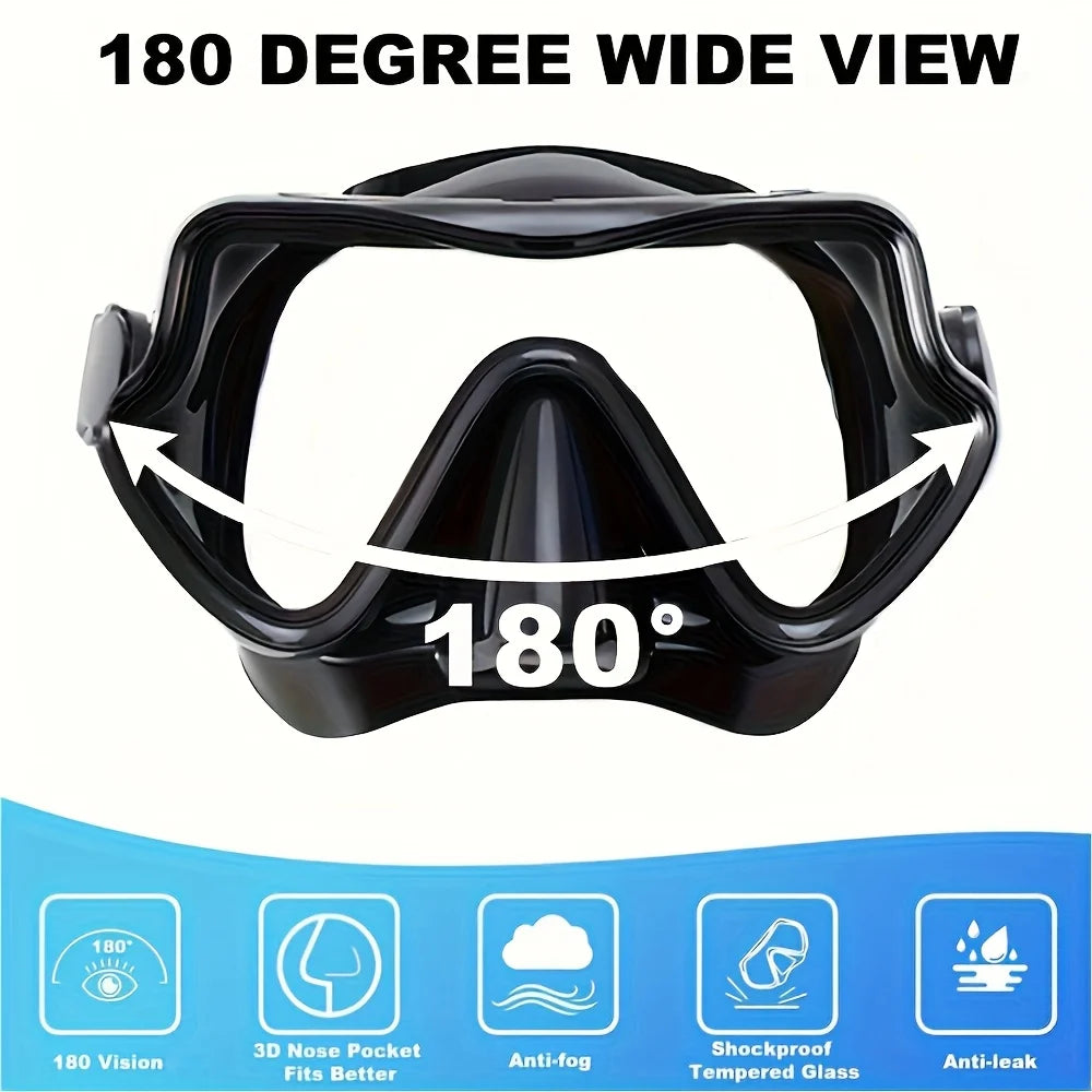 Panoramic snorkel mask set with dry snorkel – close-up