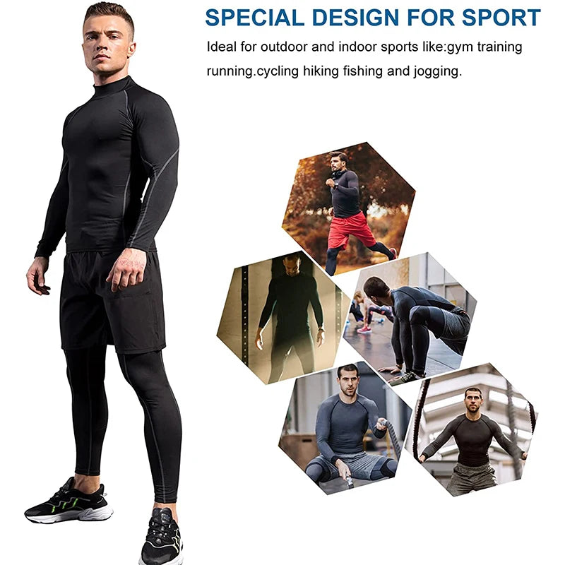 Mens Quick Dry Compression Shirt, Long Sleeve Gym Top