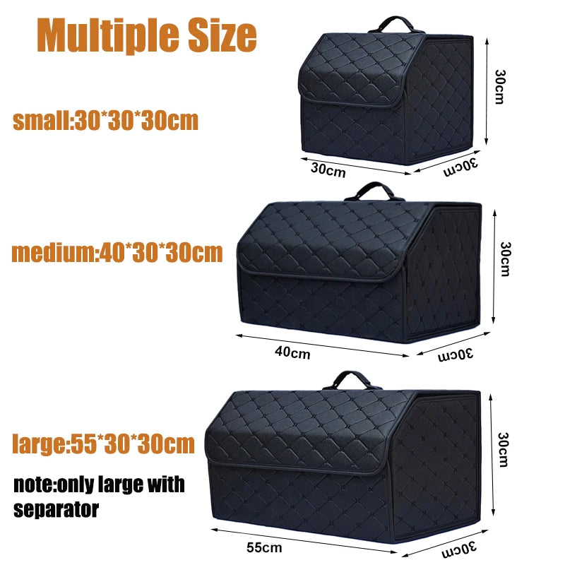 Collapsible PU leather car boot organiser – close-up