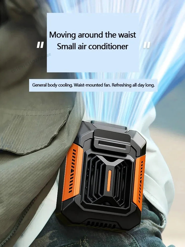 Wearable belt clip fan with power bank – close-up