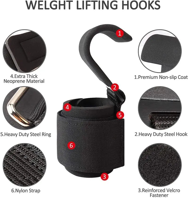 Weight Lifting Hooks with Wrist Wraps for Deadlifts and Pull Ups