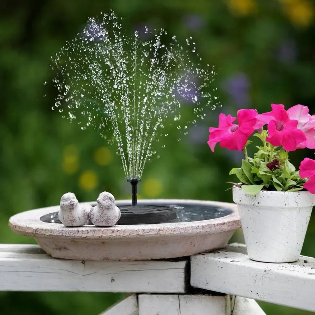 Floating solar bird bath fountain – close-up