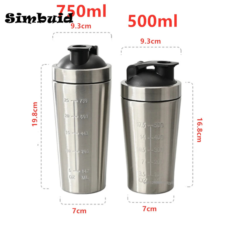 Stainless Steel Protein Shaker Bottle with Mixing Ball, 500ml and 750ml