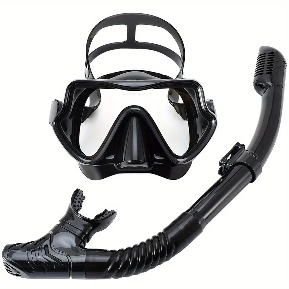 Panoramic snorkel mask set with dry snorkel
