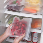 Reusable stand-up food storage bags – close-up