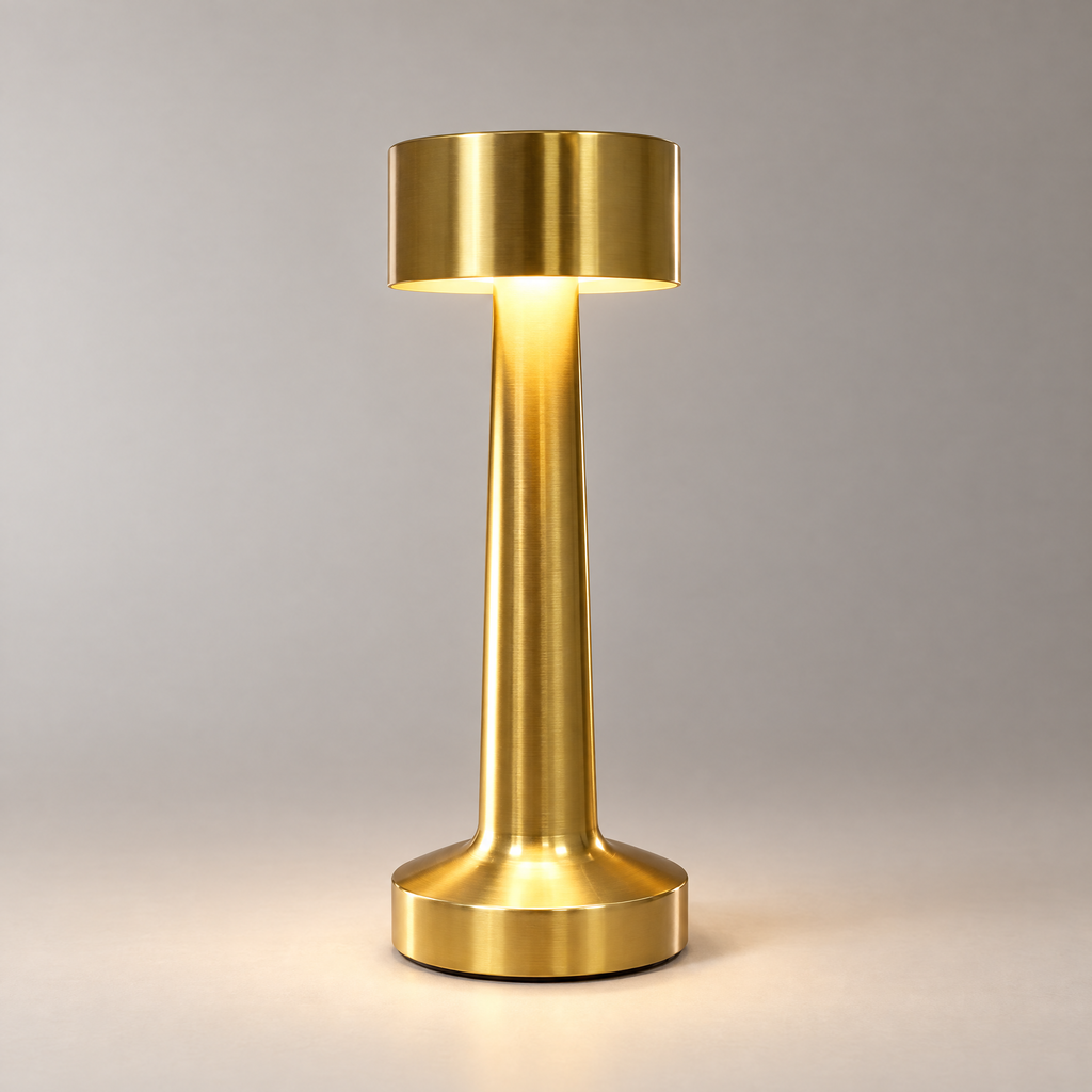 Gold cordless rechargeable table lamp, full product view