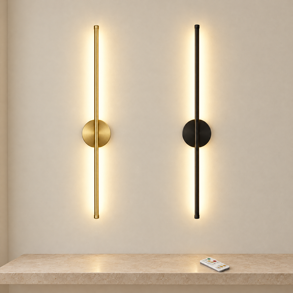 Gold and black magnetic wall lights with remote control